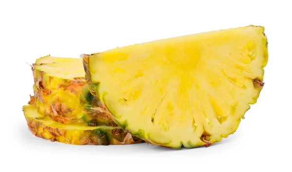 Scheiben Leckerer Reifer Ananas Isoliert Auf Weiß — Stockfoto
