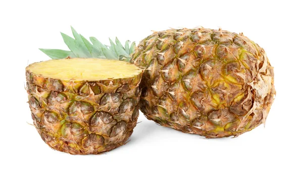 Whole Cut Tasty Ripe Pineapples Isolated White — Stock Photo, Image