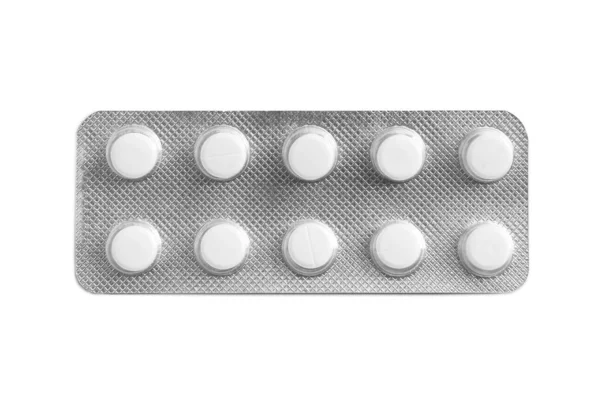 Blister Van Pillen Witte Achtergrond Bovenaanzicht — Stockfoto