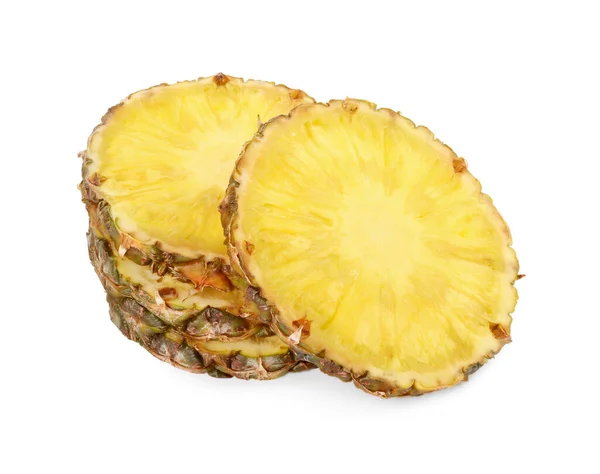 Snijwonden Van Smakelijke Rijpe Ananas Geïsoleerd Wit — Stockfoto