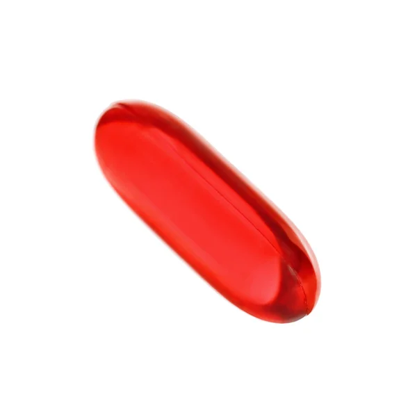 Una Pastilla Roja Aislada Blanco Tratamiento Médico — Foto de Stock