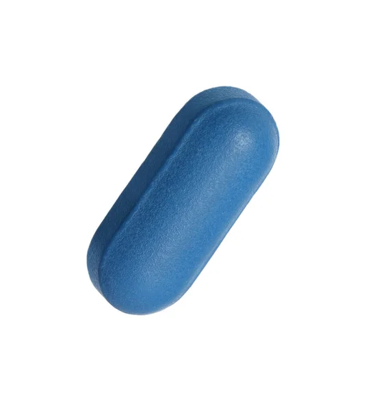 Jedna Modrá Pilulka Bílém Pozadí Léčivá Léčba — Stock fotografie