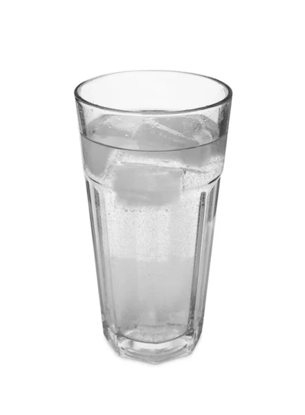 Vaso Refrescante Agua Soda Con Cubitos Hielo Aislados Blanco — Foto de Stock