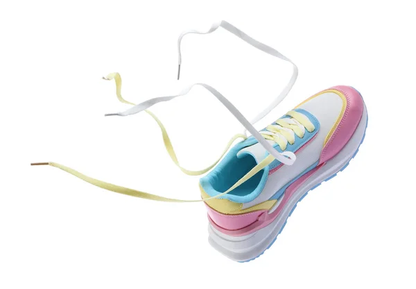 Ένα Κομψό Πολύχρωμα Αθλητικά Παπούτσια Που Απομονώνονται Λευκό — Φωτογραφία Αρχείου