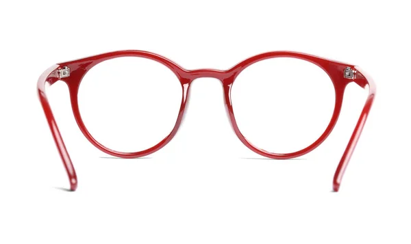 Snygga Glasögon Med Röd Ram Isolerad Vit — Stockfoto