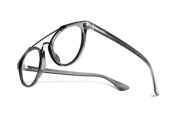 Stylowe Okulary Szarą Ramą Izolowane Białym — Zdjęcie stockowe