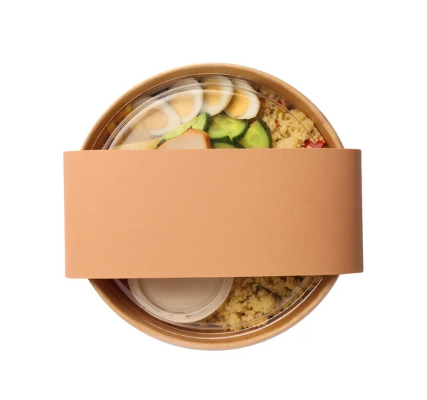 用白色 顶部视图隔离的容器盛放的美味食品 — 图库照片