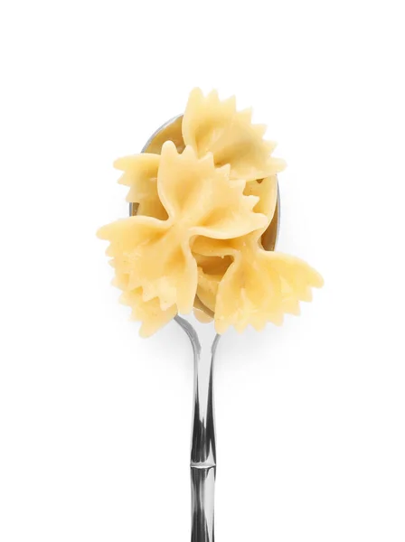Spoon Tasty Pasta Isolated White Top View — Stock Photo, Image