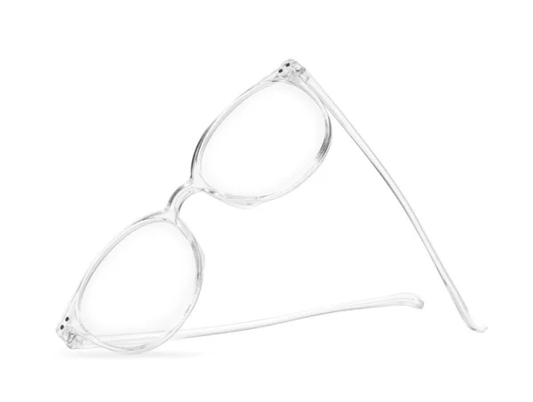 Κομψά Γυαλιά Διάφανο Πλαίσιο Που Απομονώνονται Λευκό — Φωτογραφία Αρχείου