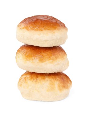 Soda üzerine hazırlanmış lezzetli çörekler beyaz üzerine izole edilmiş.