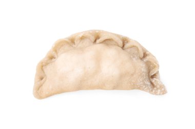 Çiğ hamur köftesi (varenyk) beyaz üzerine izole edilmiş süzme peynir, üst görünüm