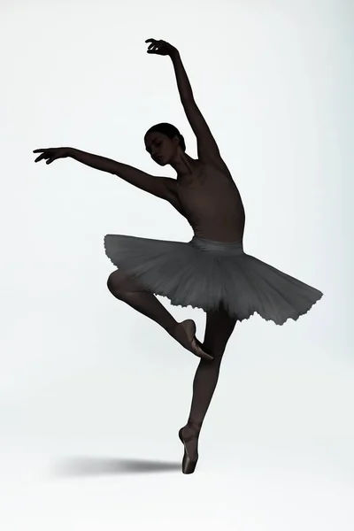 白い背景で美しいバレリーナのダンス ダンサーのダークシルエット — ストック写真