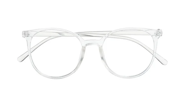 Óculos Elegantes Com Moldura Transparente Isolada Branco — Fotografia de Stock