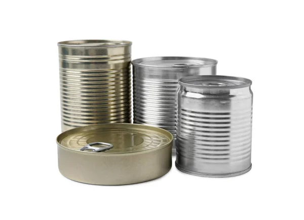 Many Closed Tin Cans Isolated White Royalty Free Stock Images