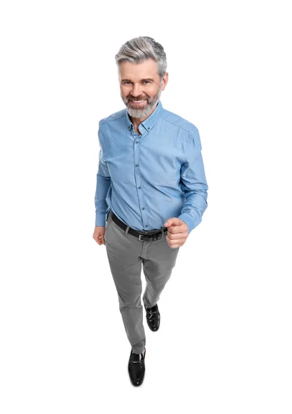 Beyaz Arka Planda Poz Veren Şık Giyinen Olgun Adamı — Stok fotoğraf
