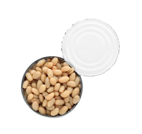 Tin Can Kidney Beans White Background Top View — Stock Photo, Image