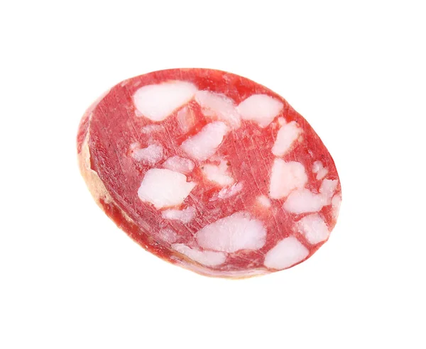 Slice Delicious Smoked Sausage Isolated White — Stock Photo, Image