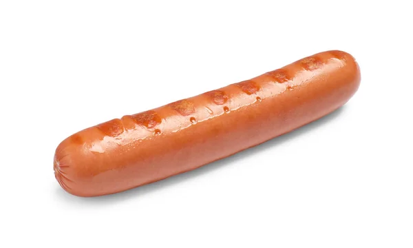 Gustosa Salsiccia Grigliata Sfondo Bianco Ingrediente Hot Dog — Foto Stock