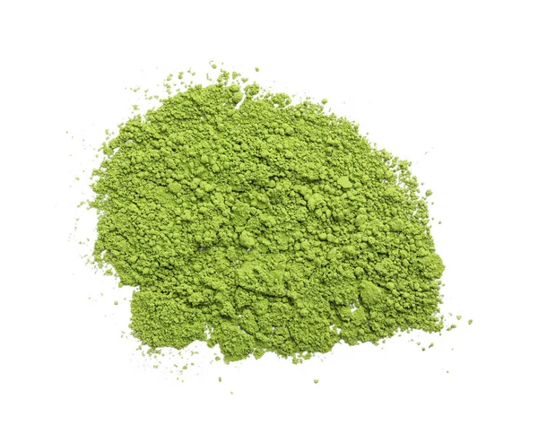 Haufen Von Grünem Matcha Pulver Isoliert Auf Weiß Ansicht Von — Stockfoto