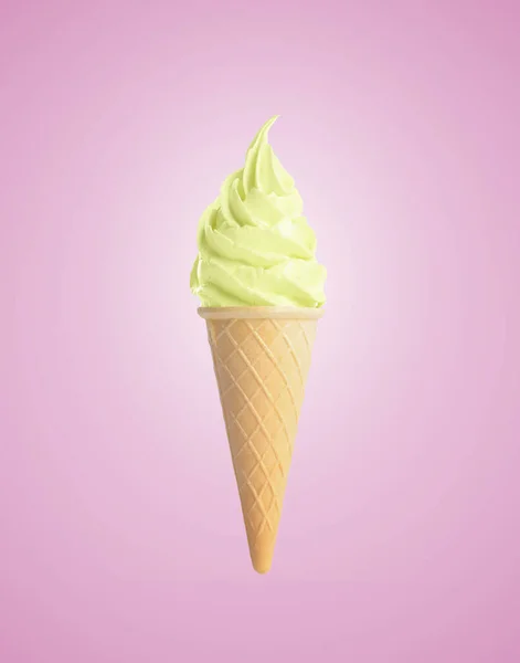 Crème Glacée Savoureuse Dans Cône Gaufre Sur Fond Violet Pastel — Photo