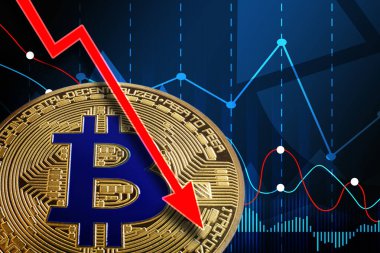 Kripto para birimi çökmesi. Bitcoin ve veri grafikleriyle kolaj