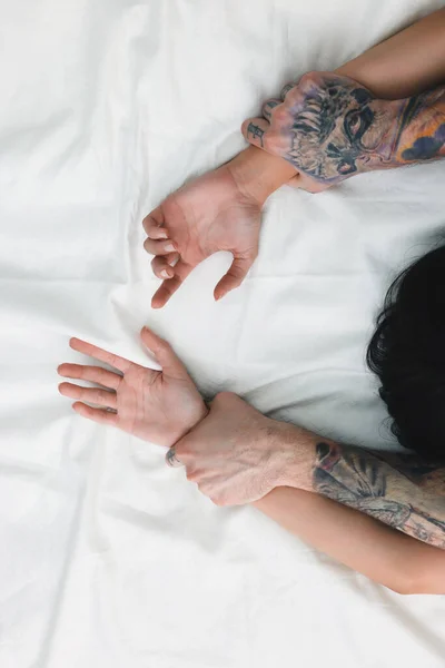 Passionerat Par Som Har Sex Sängen Ovanifrån — Stockfoto