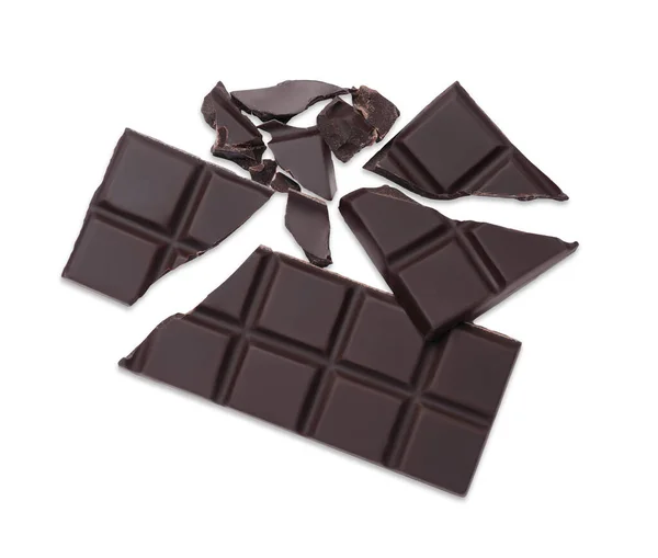 Stücke Köstlicher Dunkler Schokolade Auf Weißem Hintergrund Ansicht Von Oben — Stockfoto