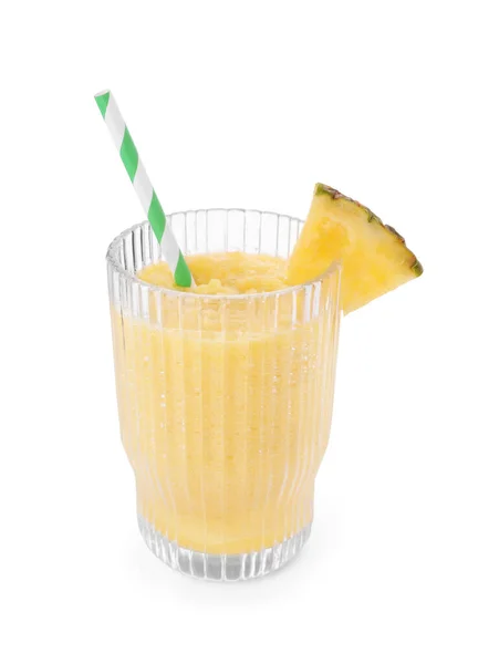 Sklenice Chutného Ananasového Koktejlu Izolovaného Bílém — Stock fotografie