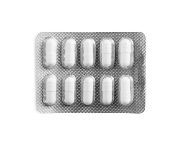 Blister Pillole Sfondo Bianco Vista Dall Alto — Foto Stock