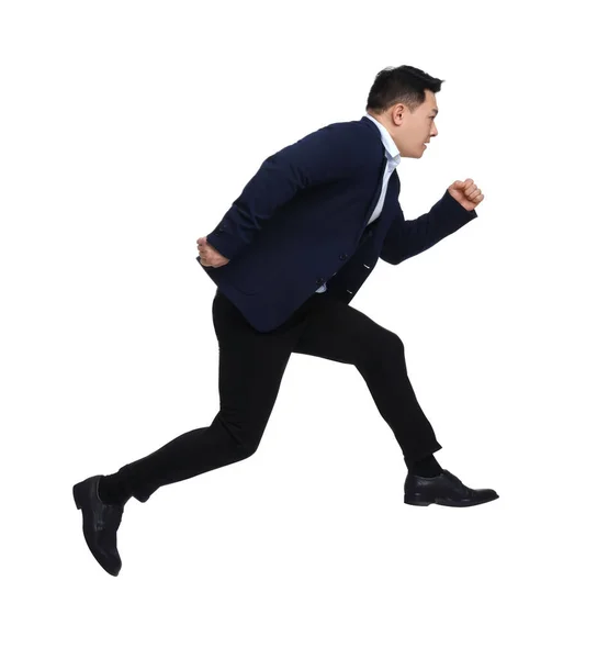 Hombre Negocios Traje Corriendo Sobre Fondo Blanco —  Fotos de Stock