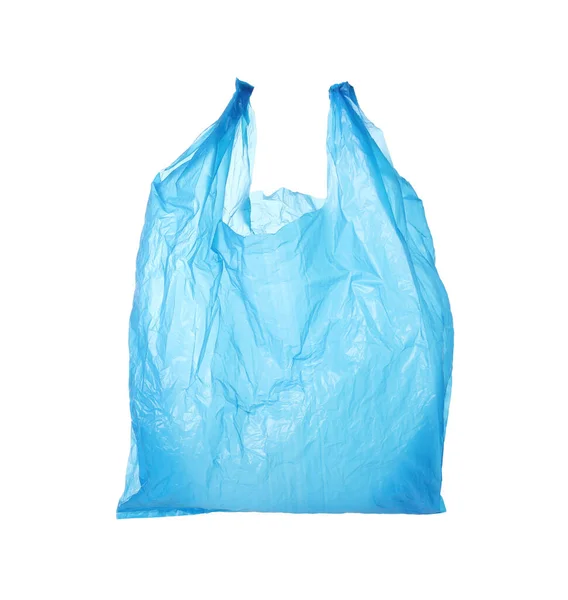 Een Lichtblauwe Plastic Zak Geïsoleerd Wit — Stockfoto