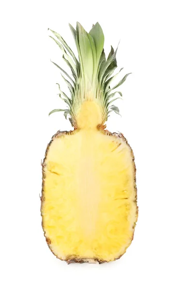 Hälften Mogen Ananas Isolerad Vit — Stockfoto