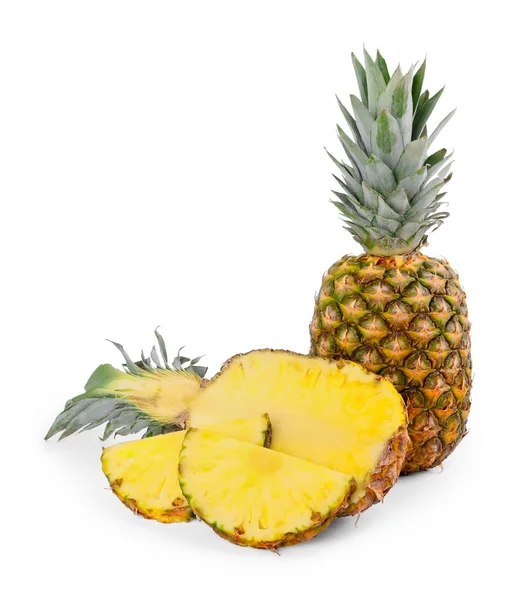 Whole Cut Ripe Pineapples Isolated White — Stock Photo, Image