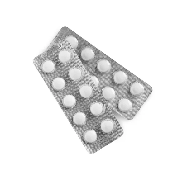 Blisters Van Pillen Witte Achtergrond Bovenaanzicht — Stockfoto
