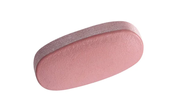 白で単離されたピンクの錠剤1つ 医学的治療 — ストック写真