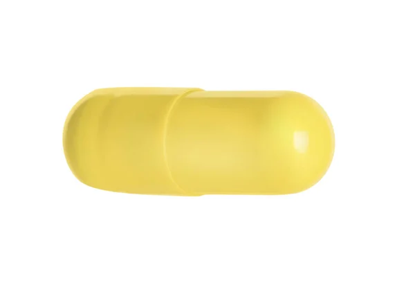 Een Gele Pil Geïsoleerd Wit Geneeskundige Behandeling — Stockfoto