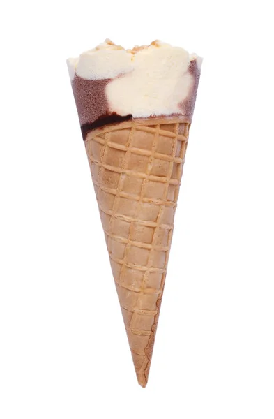 Вкусное Мороженое Вафельном Конусе Изолированное Белом Вид Сверху — стоковое фото