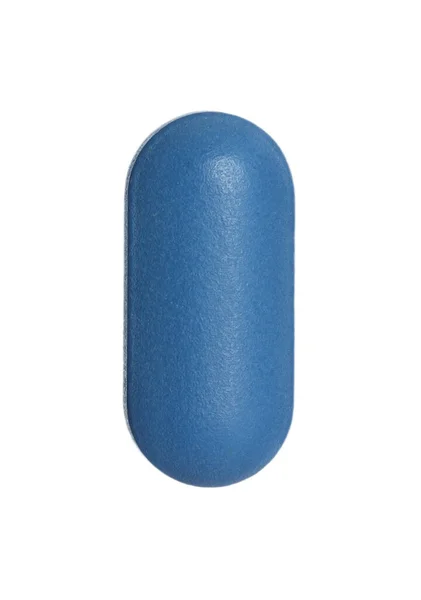 Una Pillola Blu Sfondo Bianco Trattamento Farmacologico — Foto Stock