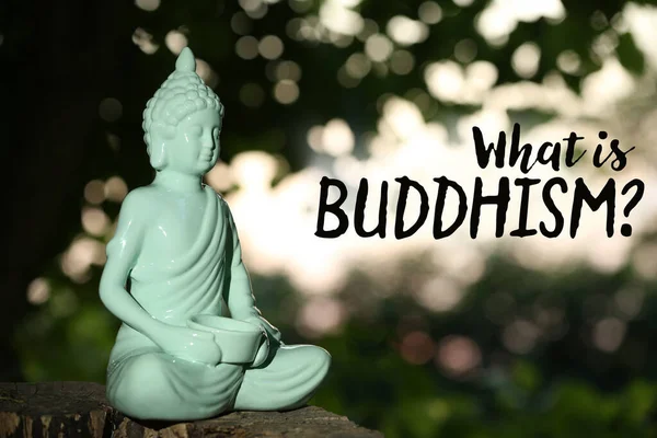 Estatua Decorativa Buda Aire Libre Texto Qué Budismo —  Fotos de Stock
