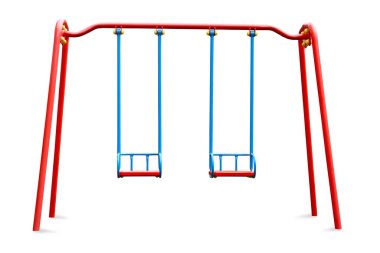 Beyazda izole edilmiş renkli salıncaklar. Modern oyun alanı ekipmanları