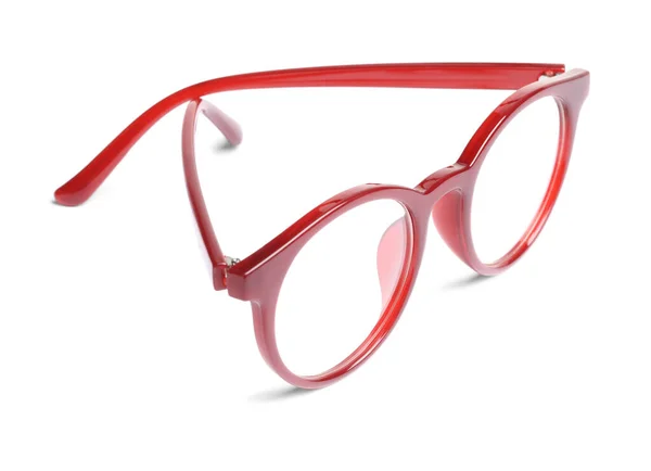 Snygga Glasögon Med Röd Ram Isolerad Vit — Stockfoto
