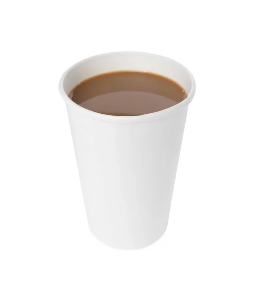 Papieren Beker Met Warme Drank Geïsoleerd Wit Koffie Gaan — Stockfoto
