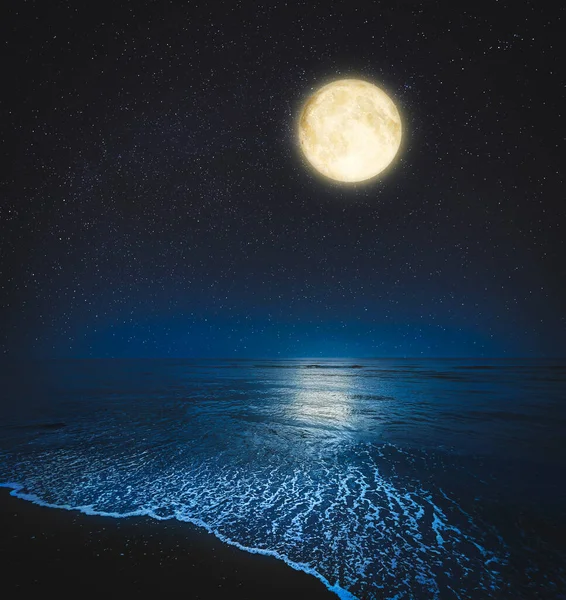 Живописное Звездное Небо Полнолунием Над Морем Ночью — стоковое фото