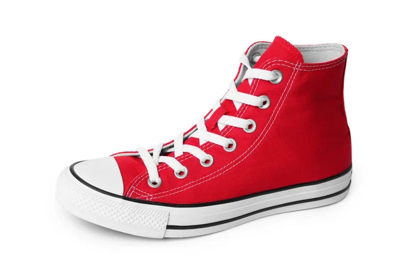 One New Red Stylish High Top Plimsoll White Background — Stock fotografie