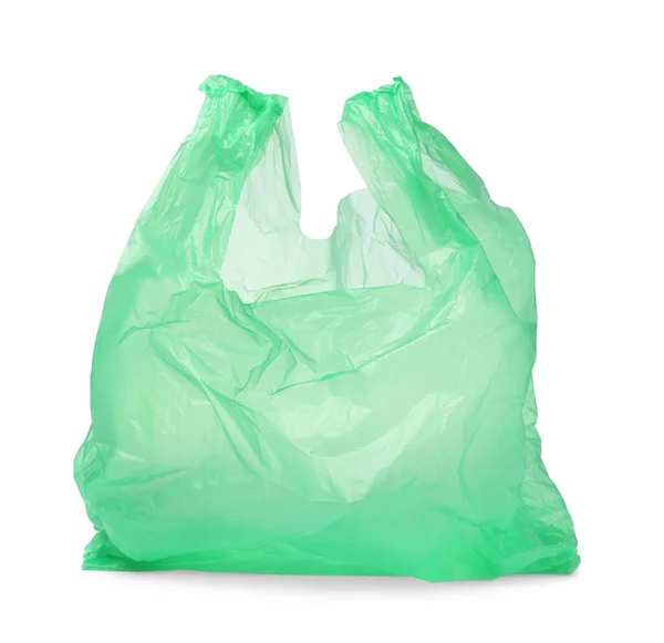 One Green Plastic Bag Isolated White — Stock Photo, Image