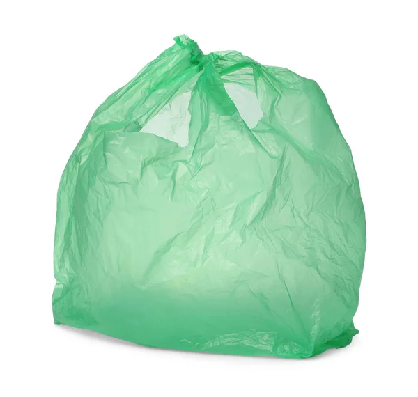 Een Groene Plastic Zak Geïsoleerd Wit — Stockfoto
