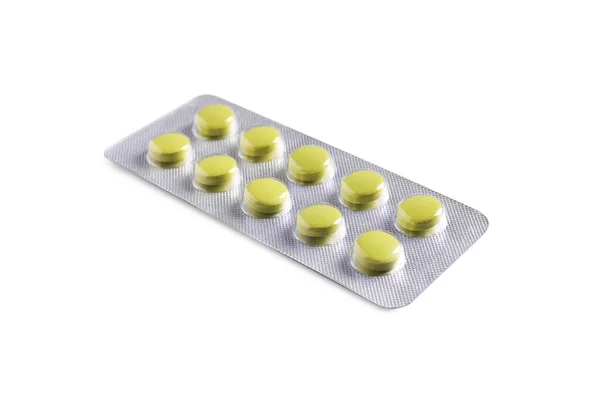 Blister Pillole Sfondo Bianco Trattamento Farmacologico — Foto Stock