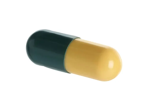Jedna Pilulka Izolovaná Bílém Léčivá Léčba — Stock fotografie