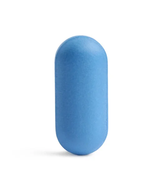 Uma Pílula Azul Fundo Branco Tratamento Medicamentoso — Fotografia de Stock