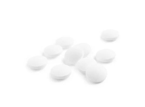 Mnoho Pilulek Izolovaných Bílém Léčivá Léčba — Stock fotografie